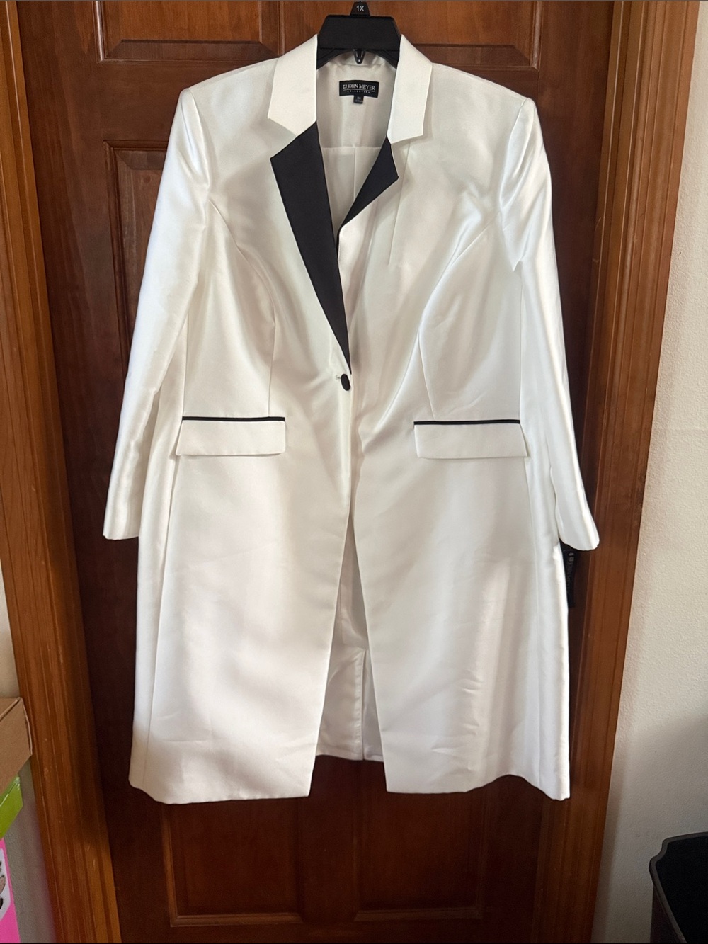 Versace Collection White Satin Trench Coat with Black Trim